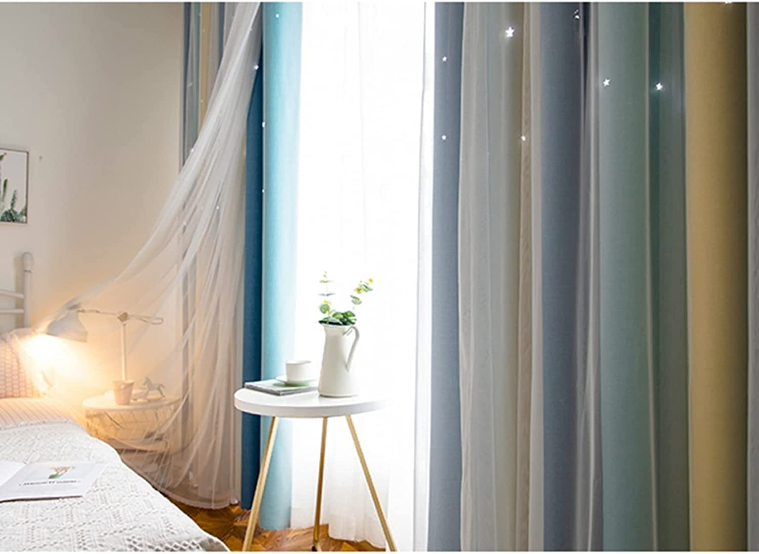 Amazon｜姫系カーテン 遮光 レースカーテン 一体型 おしゃれ レース 星